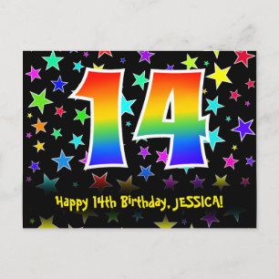 14e verjaardag: Fun Stars Patroon, Regenboog 14, N Briefkaart