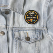14e verjaardag gamer grappig level ontgrendeld gra ronde button 5,7 cm (In situ)
