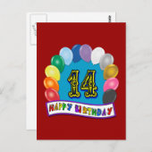 14e verjaardag geschenken met geassorteerde ballon briefkaart (Voorkant / Achterkant)