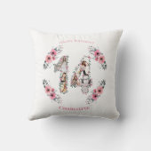 14e verjaardag Girl Pink Flower Photo Collage Whit Kussen (Achterkant)