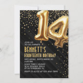 14e verjaardag Gold Black Invitation Kaart (Voorkant)