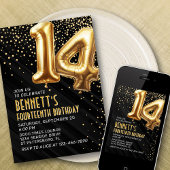 14e verjaardag Gold Black Invitation Kaart