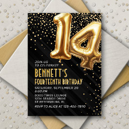 14e verjaardag Gold Black Invitation Kaart
