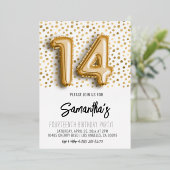 14e verjaardag Gold Polkadot uitnodiging (Staand Voorkant)