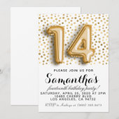 14e verjaardag Gold Polkadot uitnodiging (Voorkant / Achterkant)