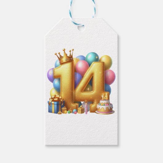 14e verjaardag goud cadeaulabel (Voorkant)