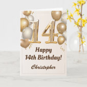14e verjaardag goudballonnen en Confetti verjaarda Kaart (Gele Bloem)