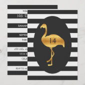 14e Verjaardag Gouden Flamingo Zwart Witte Strepen Kaart (Voorkant / Achterkant)