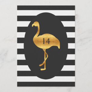 14e Verjaardag Gouden Flamingo Zwart Witte Strepen Kaart