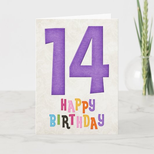 14e verjaardag Happy Birthday Kaart Design 2 (Voorkant)