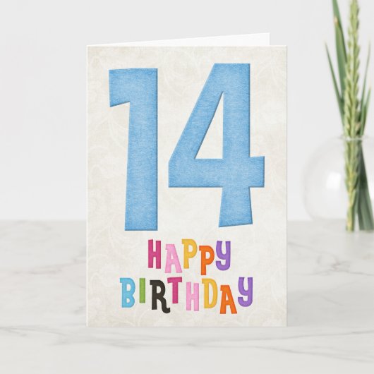 14e verjaardag Happy Birthday Kaart Design 4 (Voorkant)