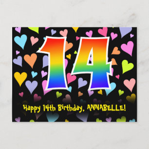 14e verjaardag: Hartjes patroon, Regenboog 14 Briefkaart