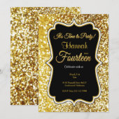 14e verjaardag in zwart en goud kaart (Voorkant / Achterkant)