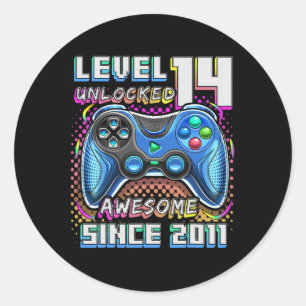 14e Verjaardag Jongen Level 14 Gamer 14 Jaar Video Ronde Sticker