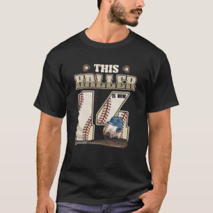 14e verjaardag jongens vierde jaar oude honkbalspe t-shirt