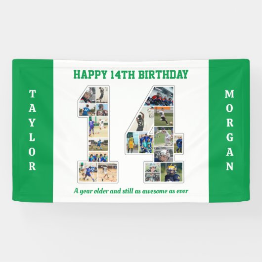 14e verjaardag Jubileum nummer 14 fotocollage Spandoek (Horizontaal)