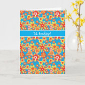 14e verjaardag Kaart, Ditsy Oranje Flowers Kaart (Gele Bloem)