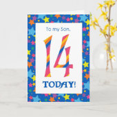 14e Verjaardag Kaart voor Son, Stripes en Stars (Gele Bloem)
