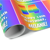 14e verjaardag: kleurrijk, vun regenboogpatroon #  cadeaupapier (Rol Hoek)