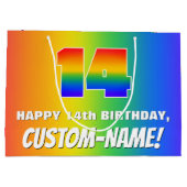 14e verjaardag: kleurrijk, vun regenboogpatroon #  groot cadeauzakje (Achterkant)