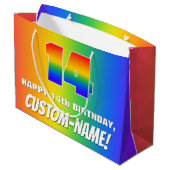 14e verjaardag: kleurrijk, vun regenboogpatroon #  groot cadeauzakje (Achterkant Gekanteld)