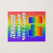 14e verjaardag: kleurrijk, vun regenboogpatroon # legpuzzel (Horizontaal)