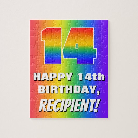 14e verjaardag: kleurrijk, vun regenboogpatroon # legpuzzel (Verticaal)