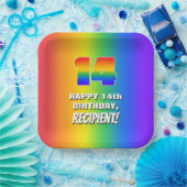 14e verjaardag: kleurrijk, vun regenboogpatroon #  papieren bordje (Feest)