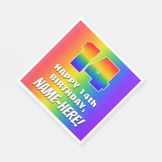 14e verjaardag: kleurrijk, vun regenboogpatroon # servet (Hoek)