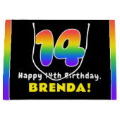 14e verjaardag: kleurrijke regenboog # 14, Naam va Groot Cadeauzakje (Voorkant)