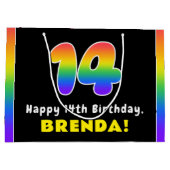 14e verjaardag: kleurrijke regenboog # 14, Naam va Groot Cadeauzakje (Achterkant)