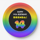 14e verjaardag: kleurrijke regenboog # 14, Naam va Papieren Bordje (Voorkant)