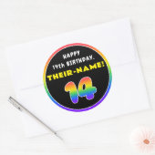 14e verjaardag: kleurrijke regenboog # 14, Naam va Ronde Sticker (Envelop)