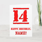14e verjaardag: Leuk, rood rubberen stempel geïnsp Kaart (Voorkant)