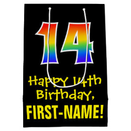 14e verjaardag: Leuk, Vet, Kleurrijk, Regenboog "1 Medium Cadeauzakje