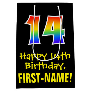 14e verjaardag: Leuk, Vet, Kleurrijk, Regenboog "1 Medium Cadeauzakje