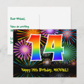 14e verjaardag – Leuk vuurwerkpatroon + regenboog  Briefkaart (Voorkant / Achterkant)