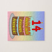 14e verjaardag: Leuke cake en kaarsen + aangepaste Legpuzzel (Horizontaal)