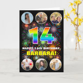 14e verjaardag: Leuke regenboog #, Aangepaste naam Kaart (Gele Bloem)