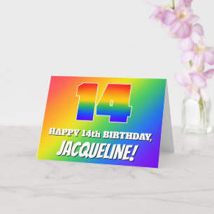 14e verjaardag: Meerkleurig regenboogpatroon # 14 Kaart