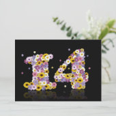 14e verjaardag, met bloembranen kaart (Staand voorkant)