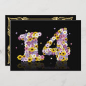 14e verjaardag, met bloembranen kaart (Voorkant / Achterkant)