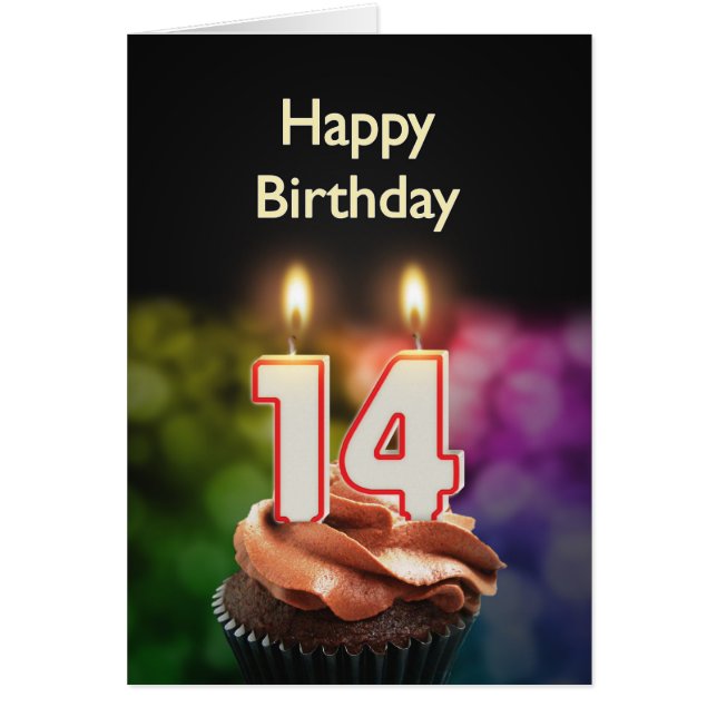 14e verjaardag met cake en kaarsen (Voorkant)