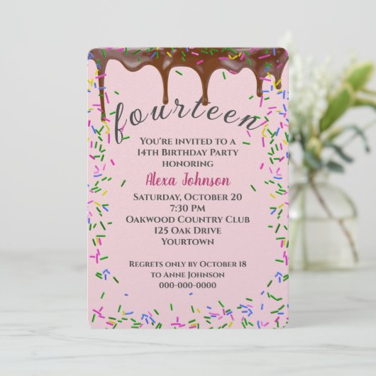 14e verjaardag met chocolade ijsjes en strooisel kaart (Staand voorkant)