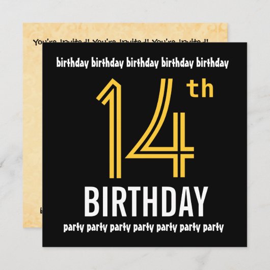 14e verjaardag Modern Gold en Black Kaart (Voorkant / Achterkant)