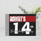 14e verjaardag Moderne Red Black en White 2D Kaart (Staand voorkant)