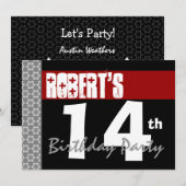 14e verjaardag Moderne Red Black en White 2D Kaart (Voorkant / Achterkant)