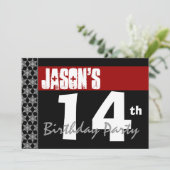 14e verjaardag Moderne Rode Zwart-wit Kaart (Staand voorkant)