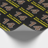 14e verjaardag: Naam & Faux Houtgrijnpatroon "14" Cadeaupapier (Hoek)