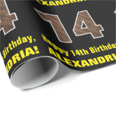 14e verjaardag: Naam & Faux Houtgrijnpatroon "14" Cadeaupapier (Rol Hoek)